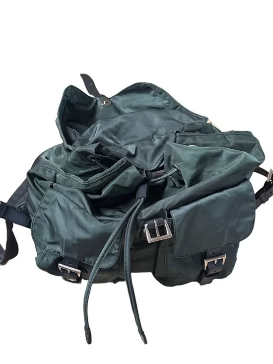 PRADA Vela Double Front Pockets Nylon Backpack Green COA & Dust Bag Medium - Picture 11 of 16